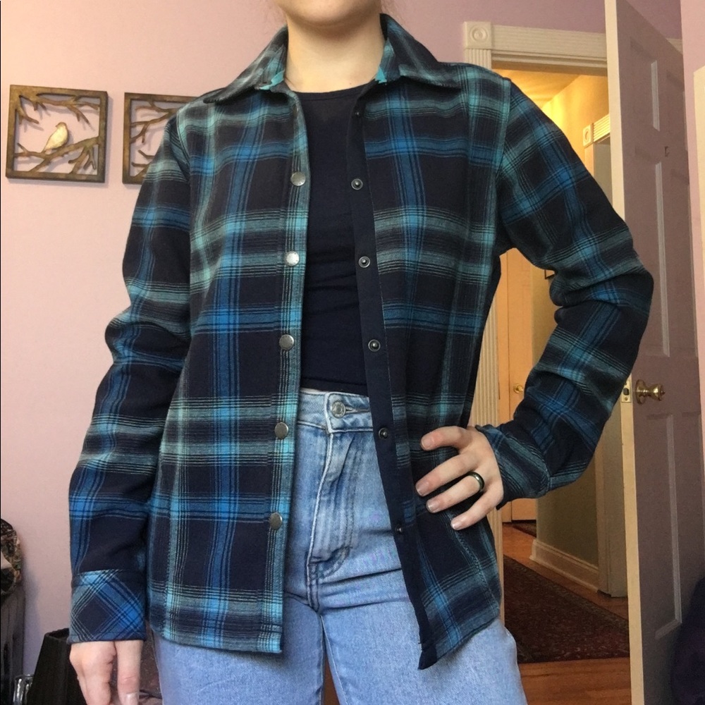 Super thick fleece lined blue flannel jacket
